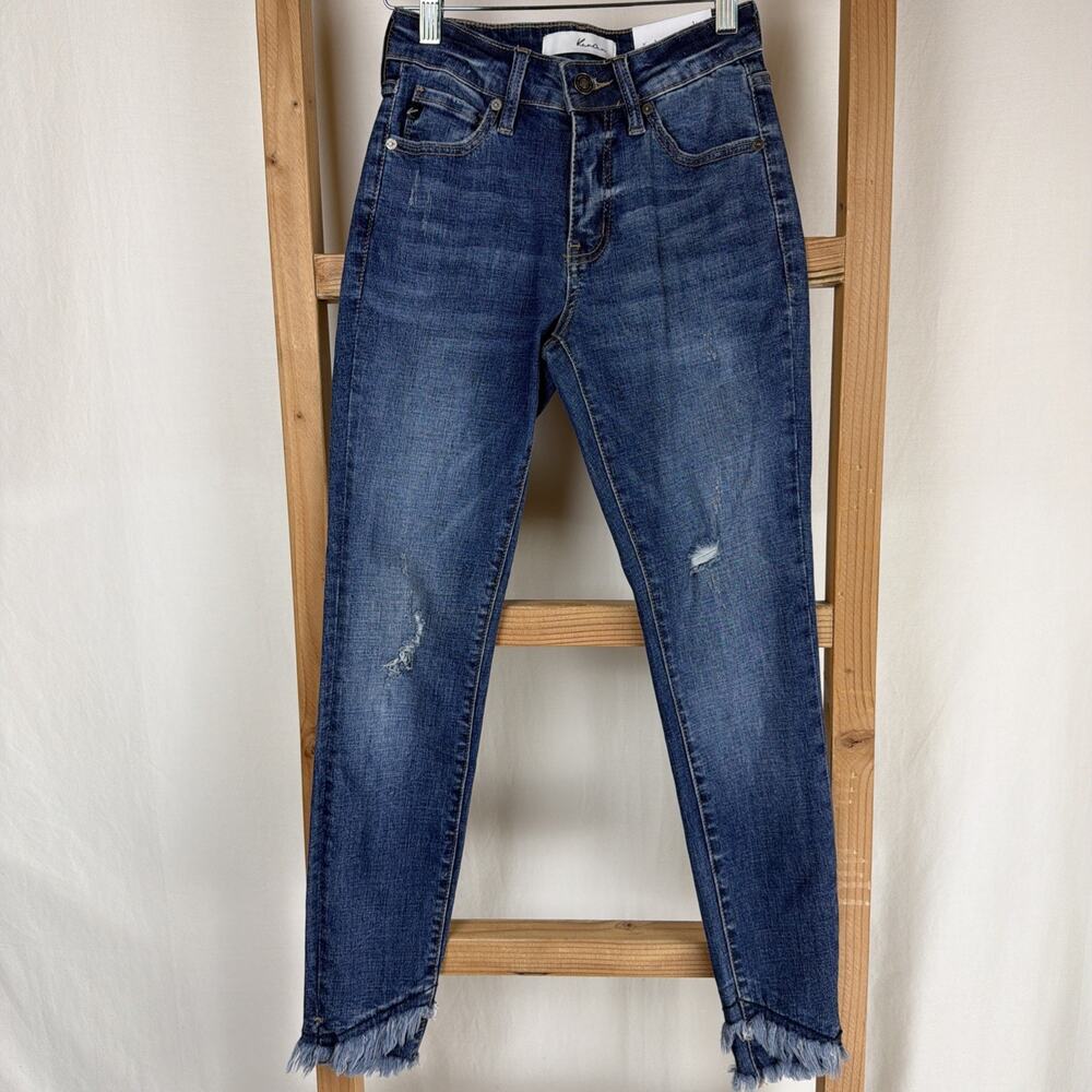 NWT KanCan Blue Denim Ankle Fringe Skinny Jeans #0799 SZ 24
